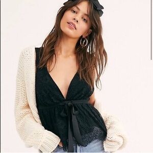 NWT Free People Chante Black Lace Tank Top L